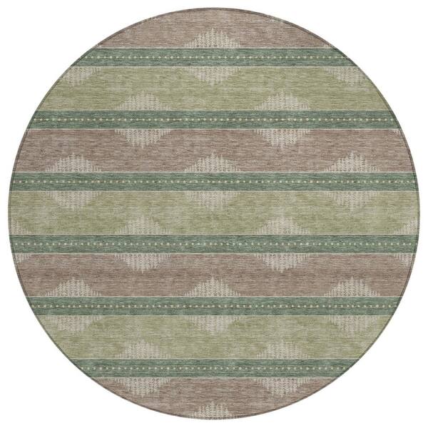 Chantille Machine Washable Indoor/Outdoor Abstract ACN3067 Basil 8 ft. x 8 ft. Round Rug