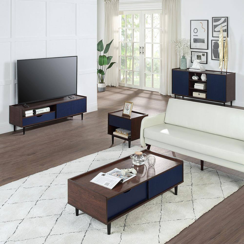 Duane Dark Brown and Navy Blue Wood and Metal Coffee Table with Storage
