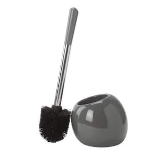 14 in. Ceramic Dome Stainless Steel Toilet Brush and Holder in Grey