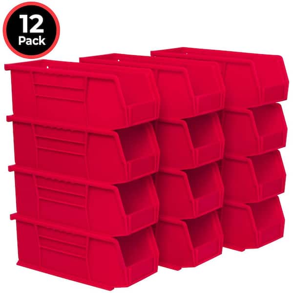 30224 Plastic Stackable Storage Bins/ Totes, 11 in. x 4 in. x 4 in. Red, (12-Pack)