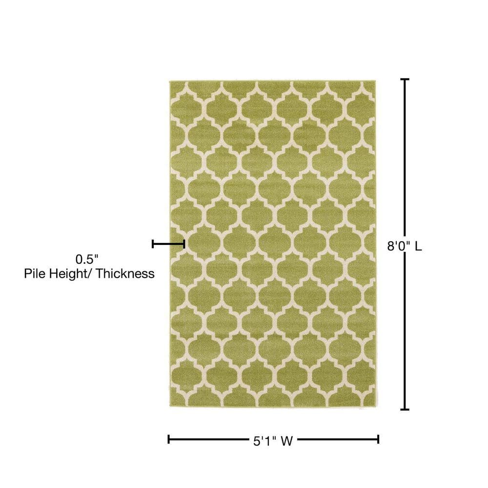 Light Green Trellis 5'x8' Easy-Care Synthetic Area Rug