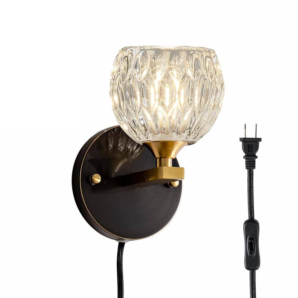 Vintage 4.7 in. 1 Light Plug-in Black Modern Smart Home Wall Sconce with Gl