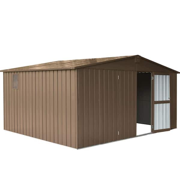 11 ft. W x 12.5 ft. D Outdoor Metal Shed Tool Storage with Galvanized Steel Frame, Windows, Brown (137.5 sq. ft.)