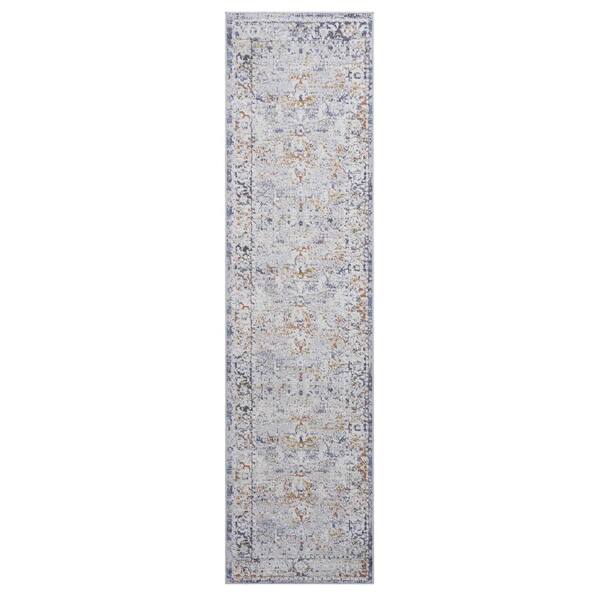 2 X 8 Ivory Grey Abstract Washable Area Rug for Bedroom, Dining Room, Living Room