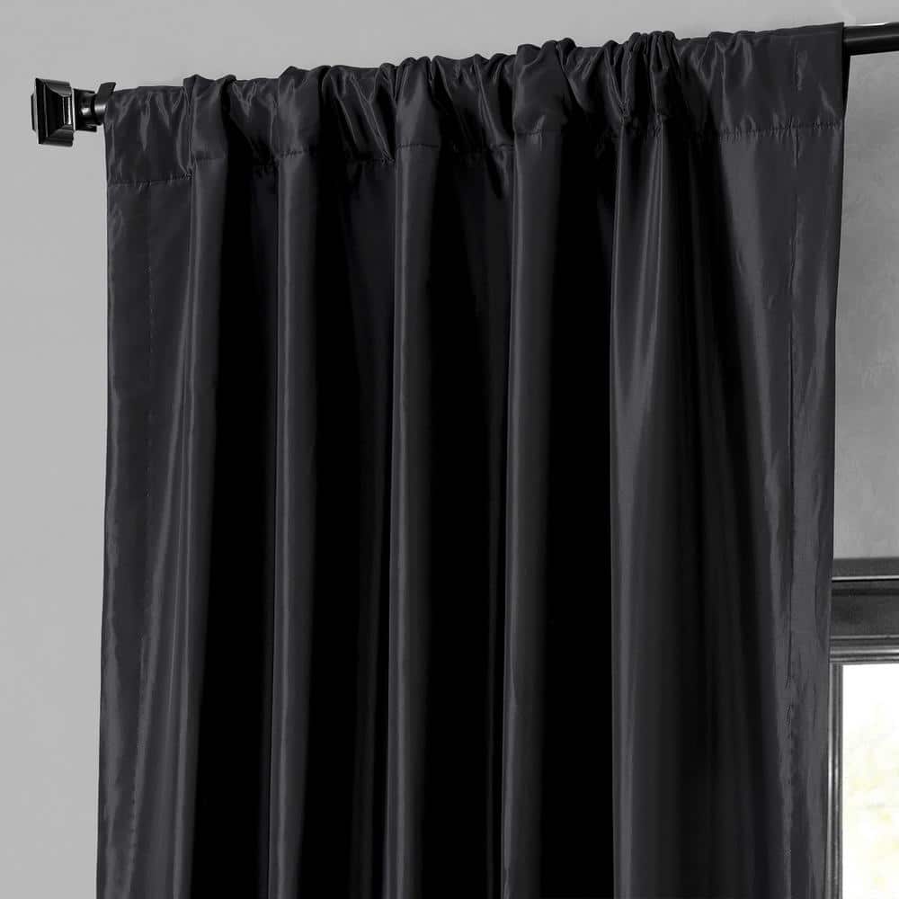 Black 120-Inch Blackout Faux Silk Curtain Panel