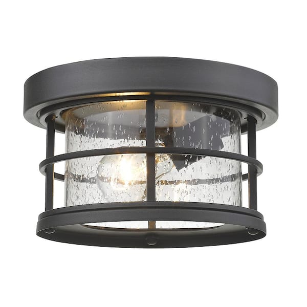 1-Light Black Outdoor Flush Mount with Clear Seedy Glass Shade 555F-BK ...