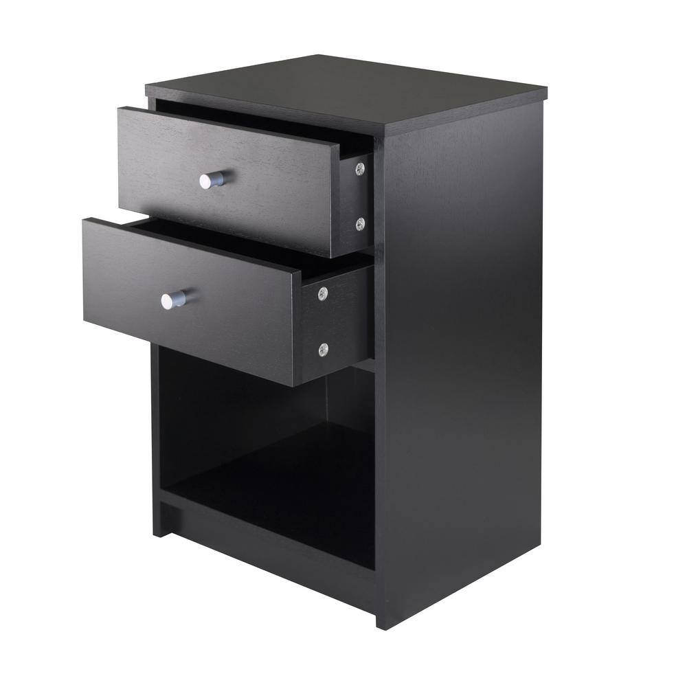 Black Transitional 2-Drawer Rectangular Nightstand