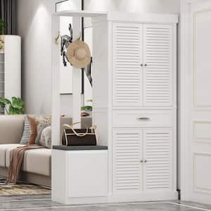 71.6 in. H x 30 in. W White Wood 4-Shutter Doors Shoe Storage Cabinet with Drawers and Adjustable Shelves