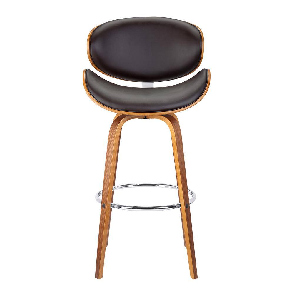 Solvang 26" Brown Faux Leather Walnut Wood Swivel Counter Stool