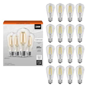 60-Watt Equivalent ST19 Dimmable Straight Filament Clear Glass E26 Vintage Edison LED Light Bulb, Soft White (16-Pack)