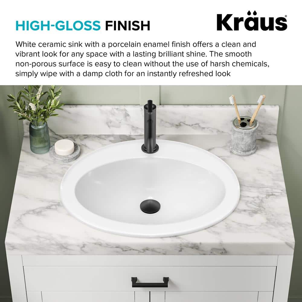 Elavo 22" White Ceramic Oval Drop-In Bathroom Sink