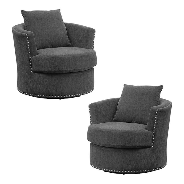 EVERGLADE HOME Driggs 33.5 in. W Tuxedo Arm Chenille Straight Swivel Rectangle Chair in Charcoal (Set of 2)