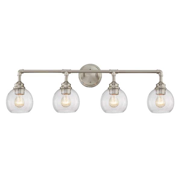 Unbranded Lorient 5 in. 4-Lights Satin Nickel with Clear Vanity Light Seedy Glass
