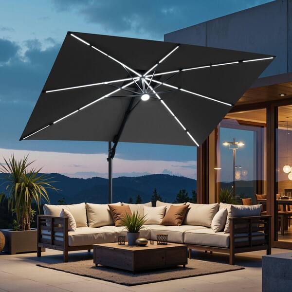 black solar powered offset patio umbrellas 10ft Cantilever Umbrella with Light & Rotation, Experience the finest in outdoor and patio shading with this 10 ft Crestlive Products 11 ft. x