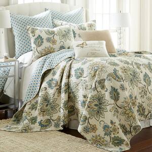 Palladium Grey 3-Piece Blue Paisley Floral Cotton Full/Queen Quilt Set