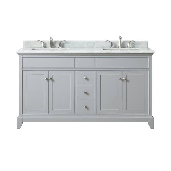 Azzuri Aurora 61 in. W x 22 in. D x 34.5 in. H Vanity in Light Gray with Marble Vanity Top in Carrera White with Basin