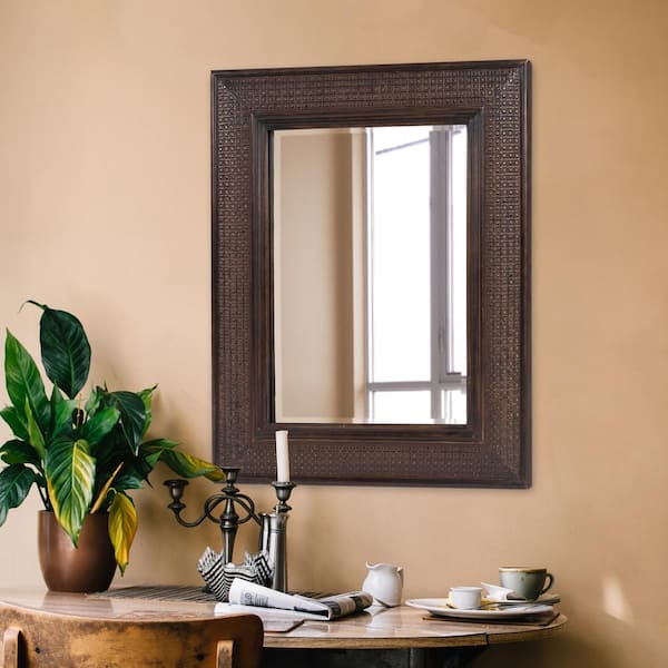 Marley Forrest Medium Rectangle Antique Brown With A Copper Overlay Beveled Glass Contemporary Mirror (39 in. H x 31 in. W)