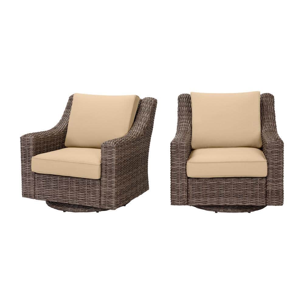 Hampton Bay Rock Cliff Brown Wicker Outdoor Patio Swivel Rocking Chair
