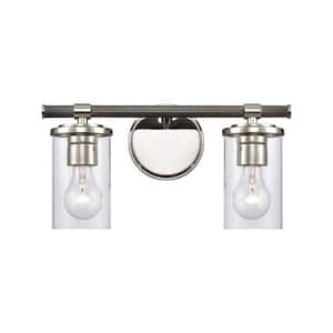Buffington 15 in. W 2-Light Polished Nickel Vanity Light with Glass Shades