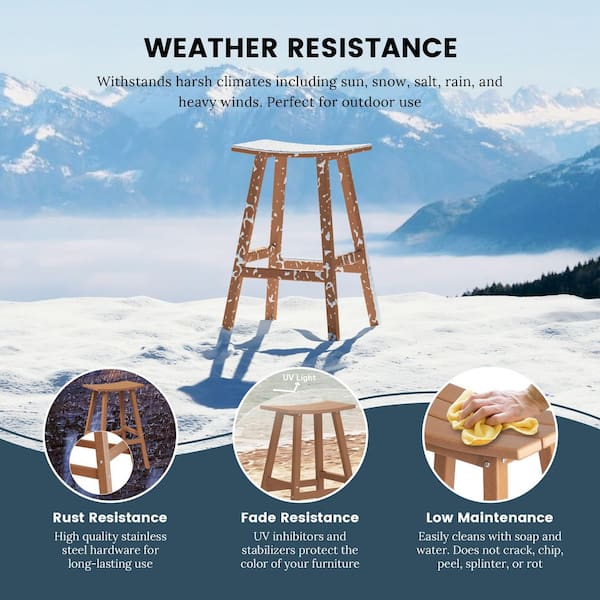 Franklin Teak 29 in. Poly HDPE Fade Resistant Outdoor Patio Saddle Seat Pub Height Bar Stool (Set of 2)