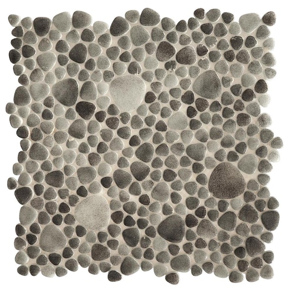 The Tile Doctor Glass Tile LOVE Forbidden 12 in. X 12 in. Gray Pebble Glossy Glass Mosaic Tile for Wall and Floor (10.76 sq. ft./case)