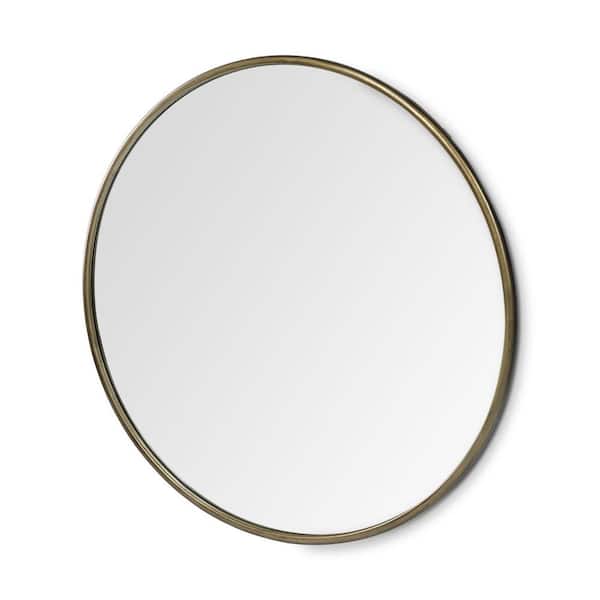 HomeRoots Mariana 47.24 in. x 0.98 in. Classic Round Framed Gold Vanity Mirror