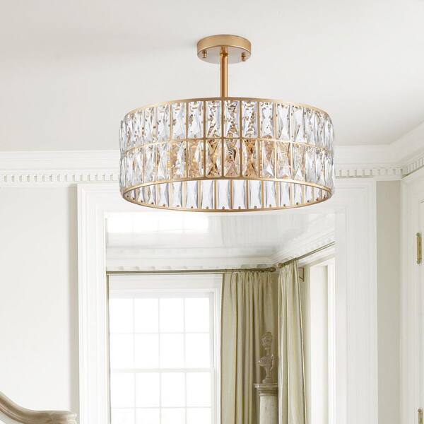 Jushua 18 in. 6-Light Gold Crystal Drum Chandelier Pendant