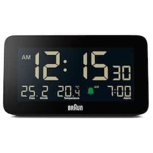 Braun BC10B: Black Digital Alarm Clock with Date, Month, Temperature, Negative LCD Display, and Quick Set