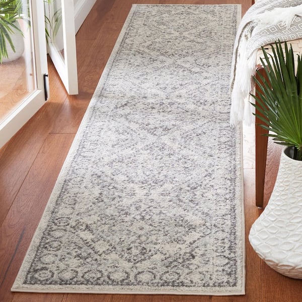 Tulum 2 ft. x 9 ft. Ivory/Gray Medallion Diamond Runner Rug