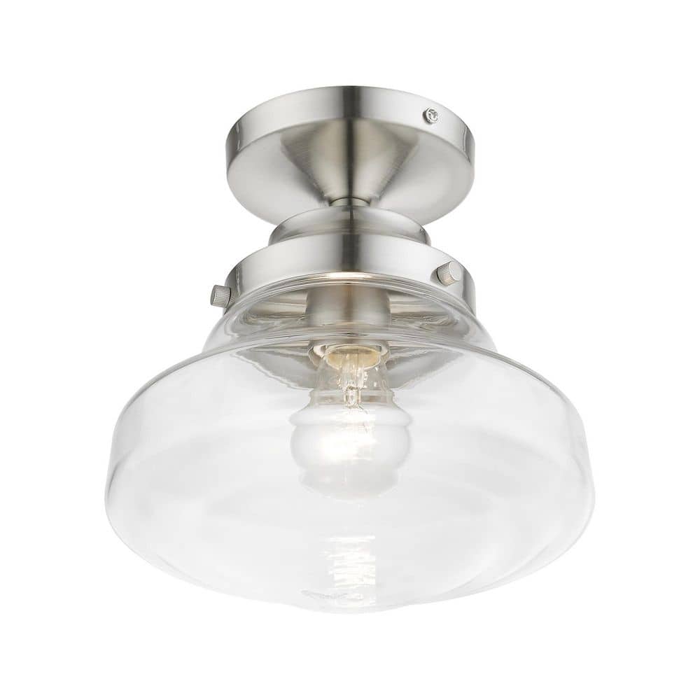 Avondale Brushed Nickel 9'' Clear Glass Semi-Flush Mount Light