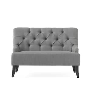 Nicole 44 in. Gray/Dark Brown Tufted Polyester 2-Seat Armless Loveseat with Wooden Legs