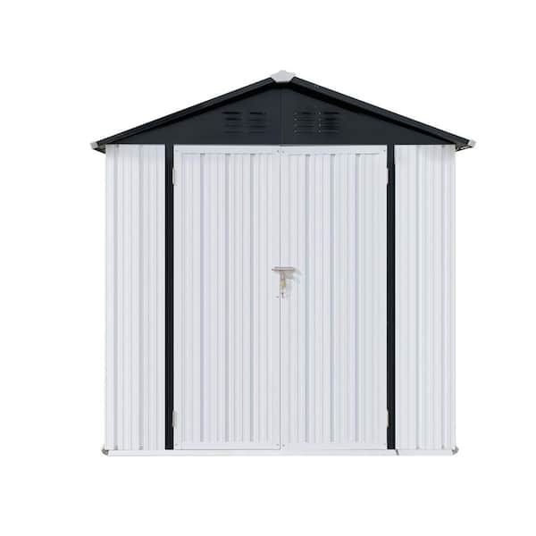 4 ft. W x 6 ft. D Metal Outdoor Storage Sheds Apex Roof White + Black (24 sq. ft.)