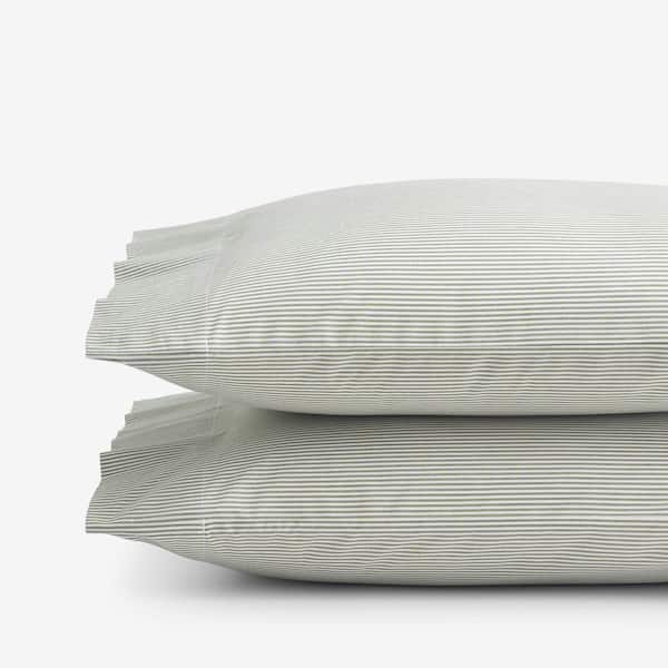 Company Cotton Stripe Yarn-Dyed Stripe Green Cotton Percale Standard Pillowcase (Set of 2)
