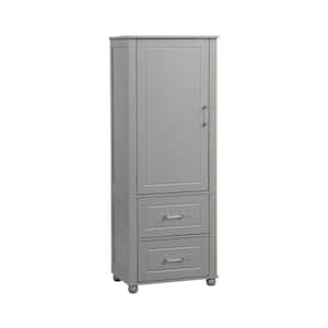 23 in. W x 15.9 in. D x 61.4 in. H Freestanding Bathroom Storage Wall Cabinet in Gray with 2-Drawers & Adjustable Shelf