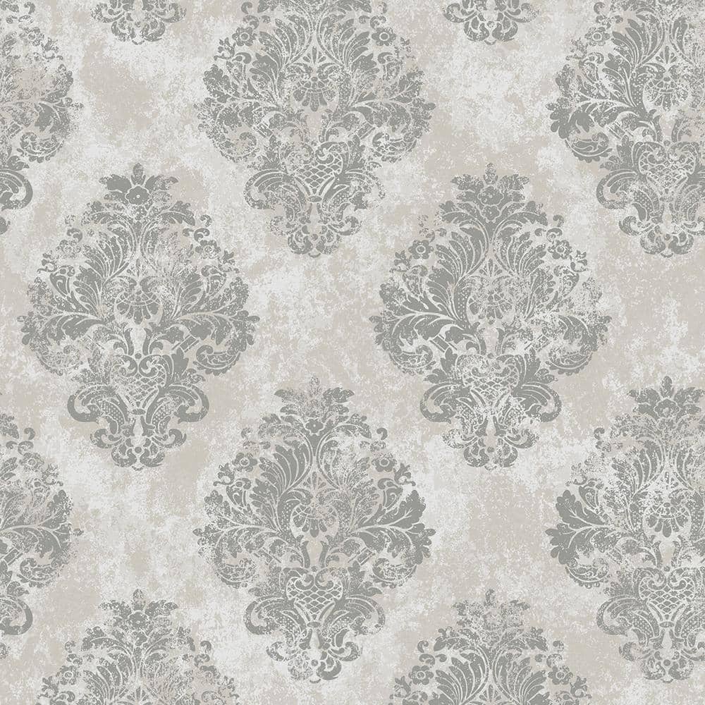 Metallic FX Silver Damask Non-Woven Wallpaper