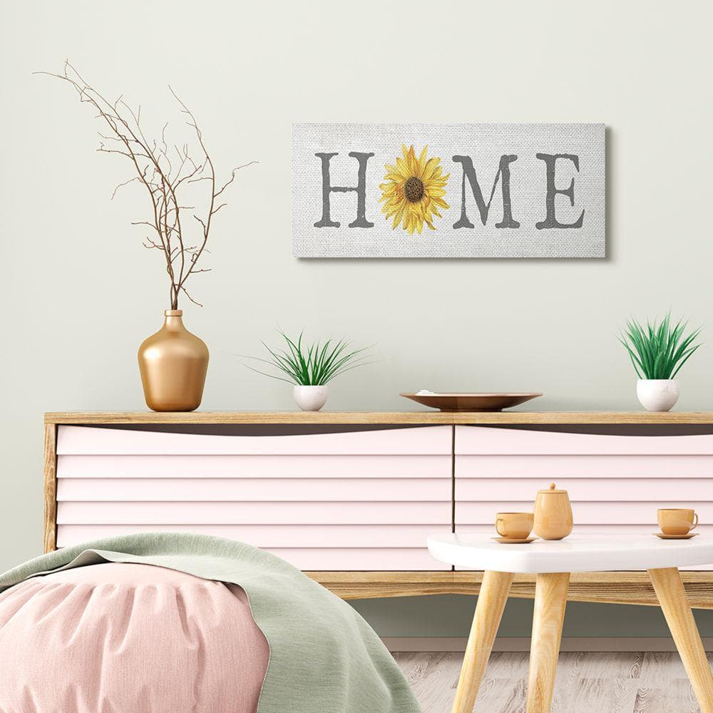 Rustic Home Text Yellow Sunflower Canvas Wall Art, 13 x 30