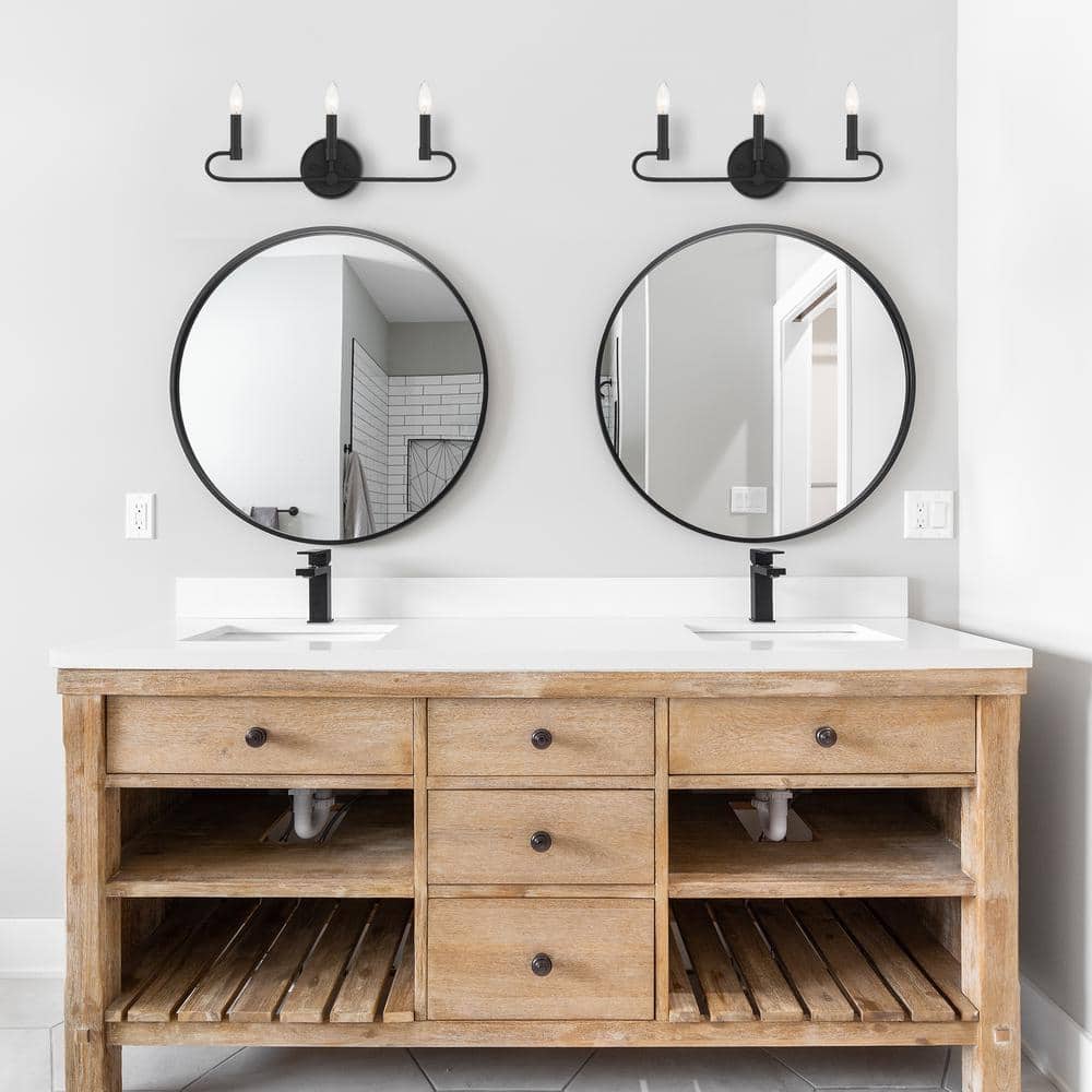 Matte Black Modern Dimmable 3-Light Vanity Fixture