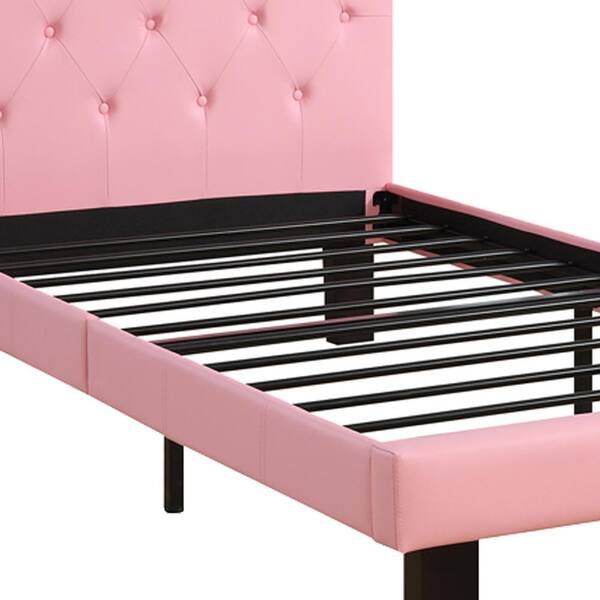 Benjara Faux Leather Upholstered Pink, Pink Leather Bed Frame