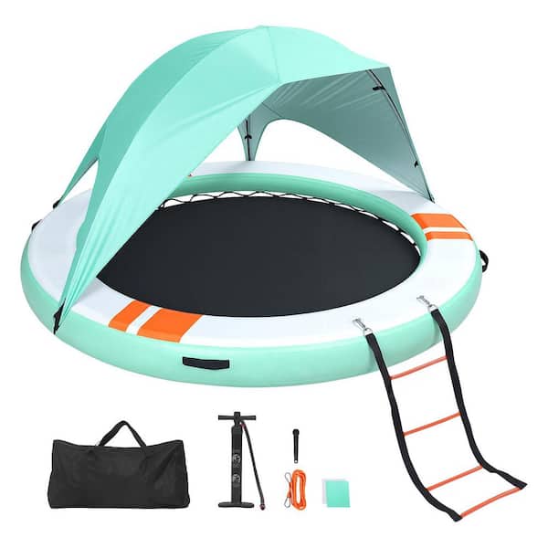 SKYSHALO Inflatable Round Floating Dock, 10 FT. Platform with Non-Slip ...