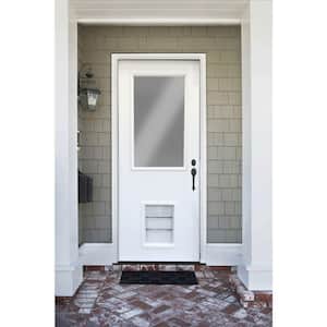Element Series 1/2 Lite White Primed Steel Prehung Front Door with Extra Large Pet Door