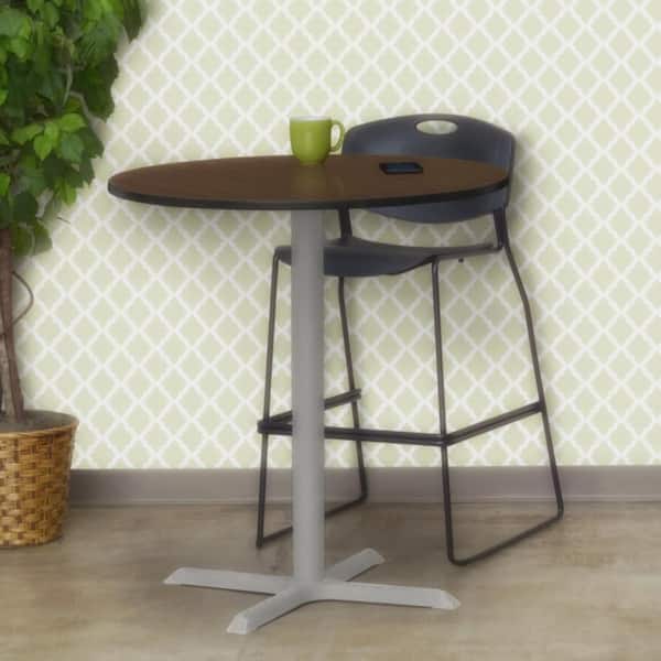 Cain Medium 36 in. Round Neo Walnut X-Base Cafe Table Desk with Grey Base
