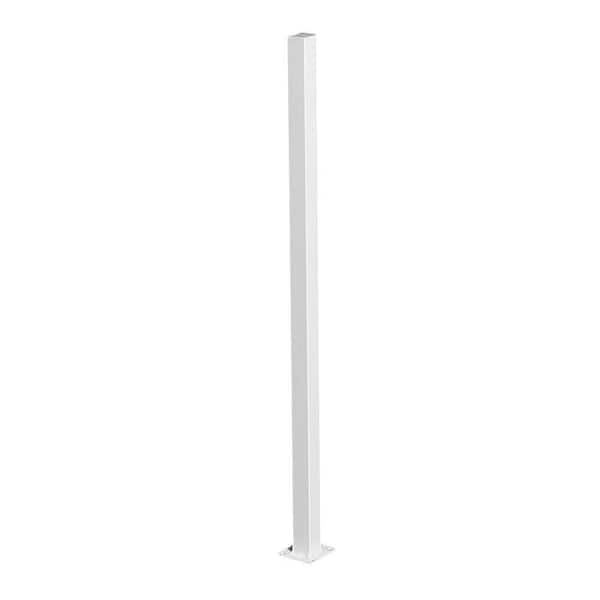 US Door and Fence 2 in. x 2 in. x 3 ft. White Metal Fence Post with Flange and Post Cap