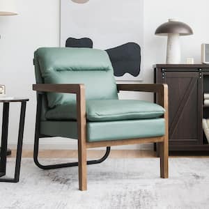 Modern Green Leathaire Fabric Accent Armchair Lounge Chair with Rubber Wood Legs and Steel Bracket