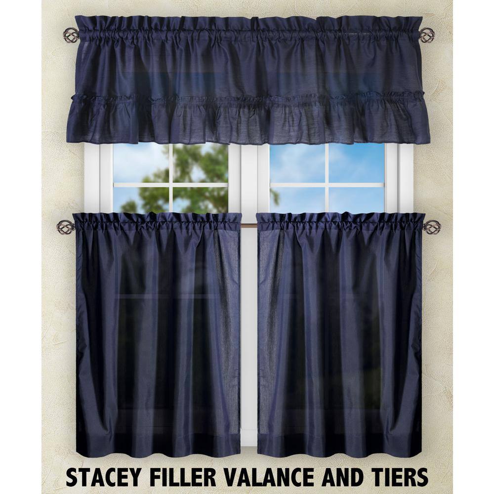Navy Sheer Cotton Polyester Rod Pocket Window Tier Pair