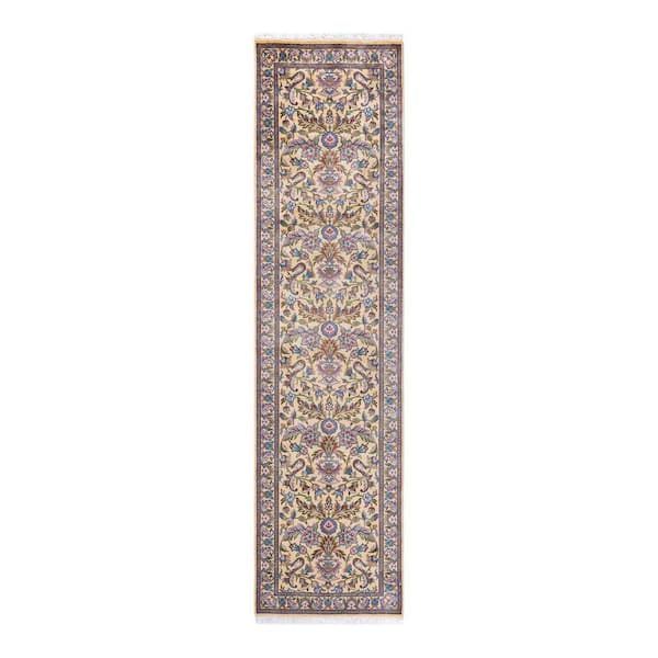Mogul Ivory 2 x 10 Oriental Wool Indoor Runner Rug