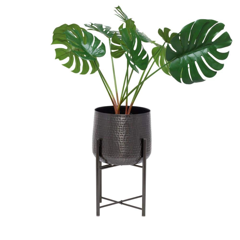 Large Black Metal Planter with Removable Stand, Set of 2