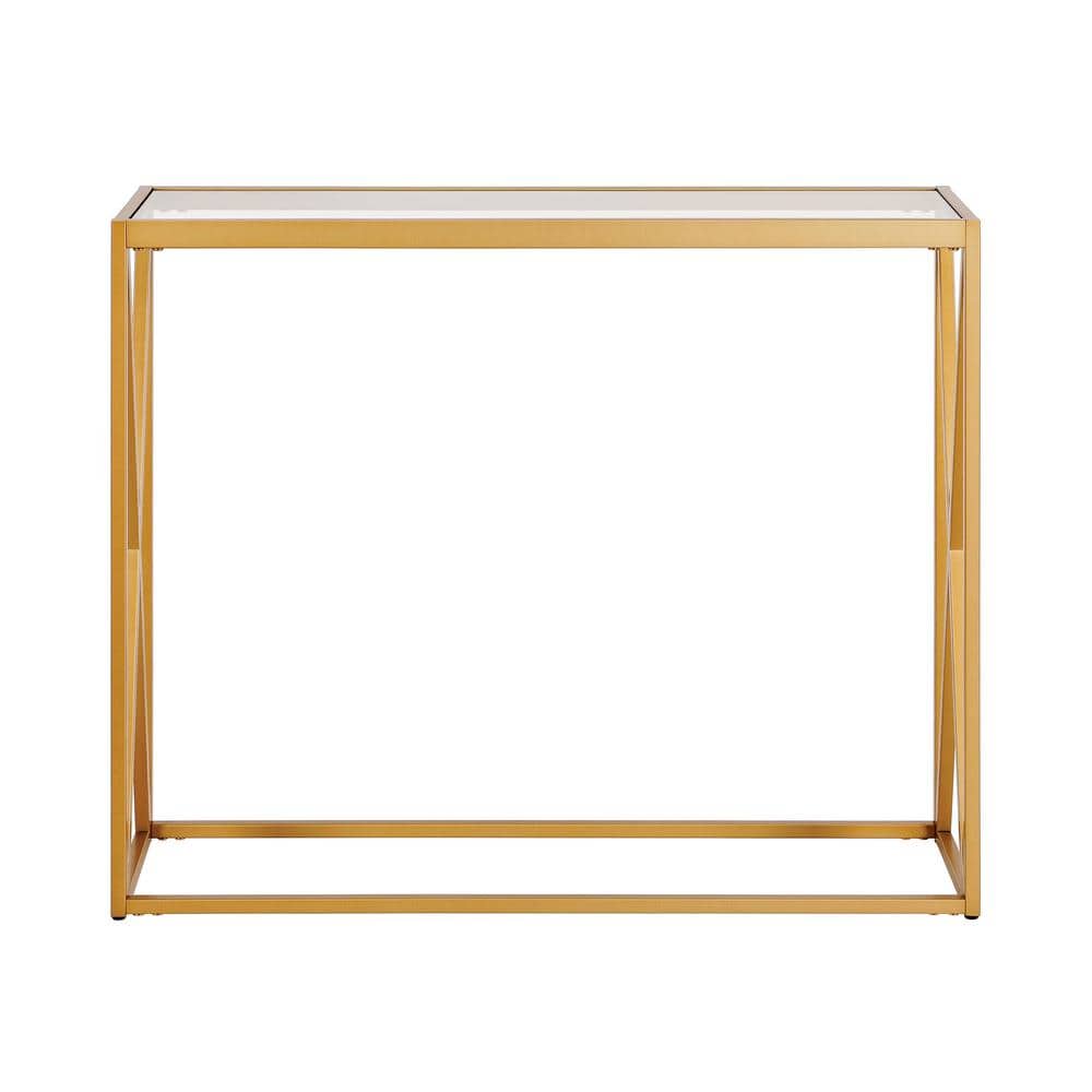 Brass and Glass X-Base Hallway Table with Storage