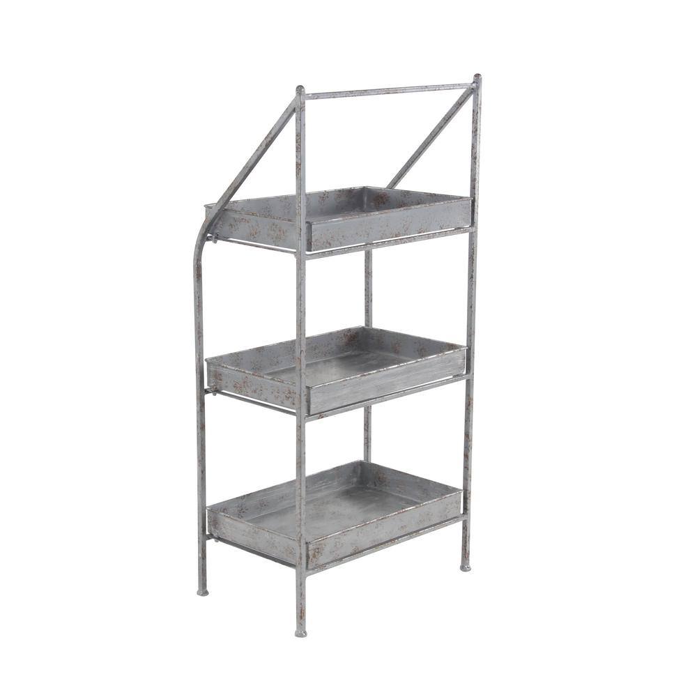 Distressed Silver Metal 3-Tier Plant Stand, 18" x 39"