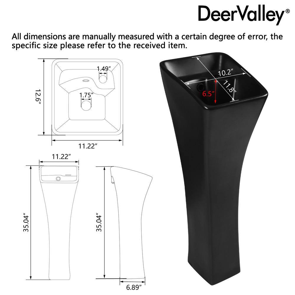 Black Ceramic Modern Pedestal Bathroom Sink with Overflow