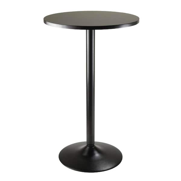 23.6 in. Round Pub Table, Black High Top Bistro Table with Metal Pedestal Base